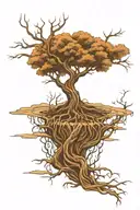 An intricate tree of life design with roots reaching into a flowing river, representing your connection to nature and water tattoo design idea