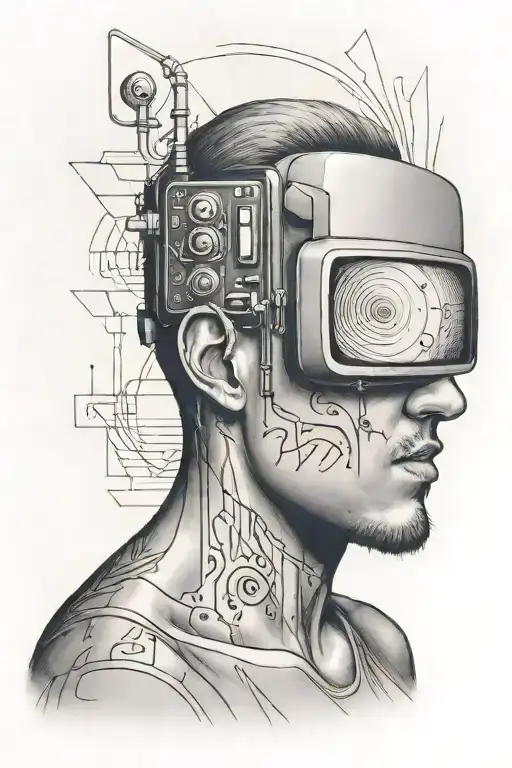 man with static tv screen for head  tattoo design idea