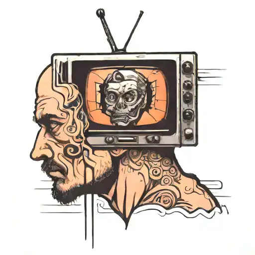 man with static tv screen for head  tattoo design idea