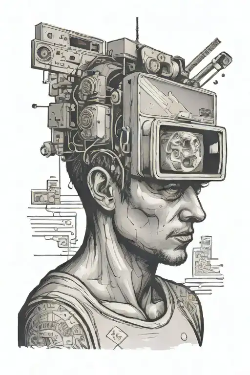 man with static tv screen for head  tattoo design idea