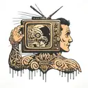 man with static tv screen for head  tattoo design idea