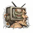 man with static tv screen for head  tattoo design idea