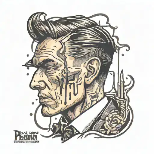 peaky blinders guy with wax dripping down the sides tattoo design idea