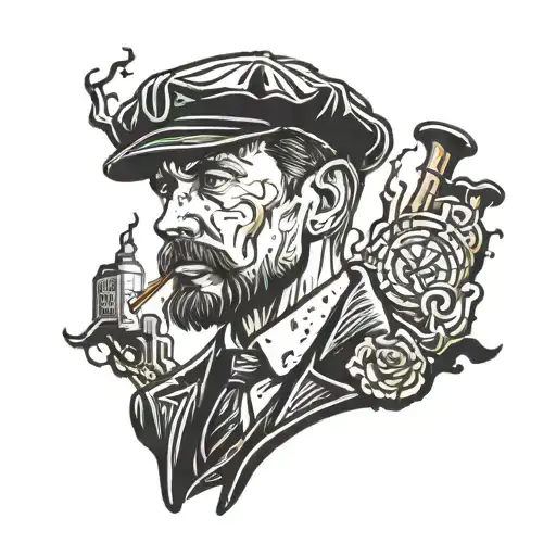 peaky blinders guy with wax dripping down the sides tattoo design idea