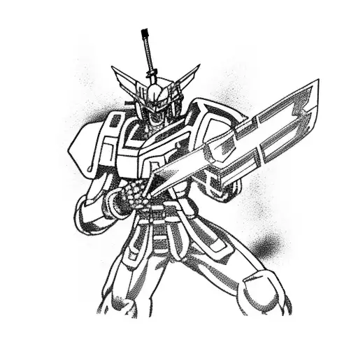 Japanese traditional gundam battling a lightning bolt tattoo design idea