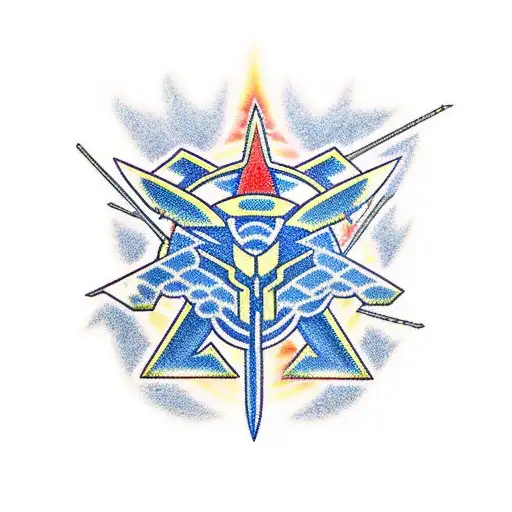 Japanese traditional gundam battling a lightning bolt tattoo design idea