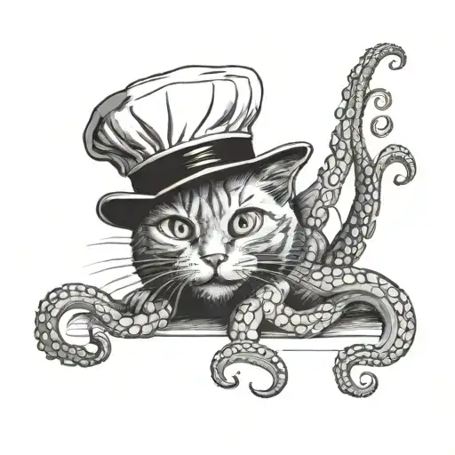 cat and octopus in kitchen chef hat tattoo design idea
