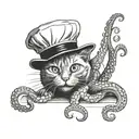 cat and octopus in kitchen chef hat tattoo design idea
