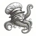cat and octopus in kitchen chef hat tattoo design idea