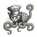 cat and octopus in kitchen chef hat tattoo design idea