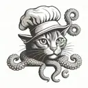 cat and octopus in kitchen chef hat tattoo design idea