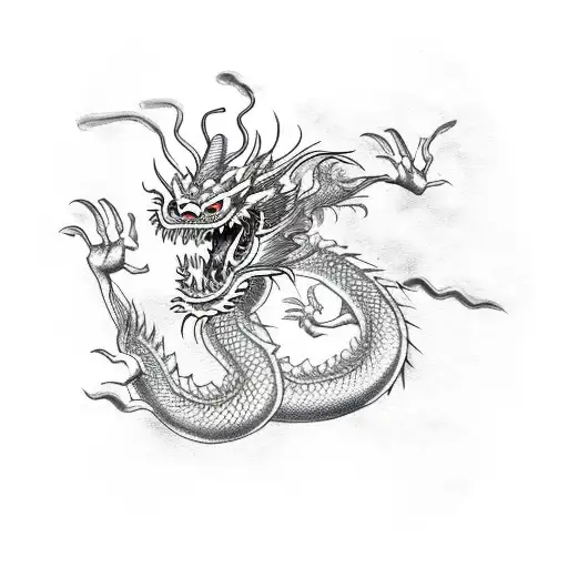 wriggling Chinese dragon with a small nose sketch for tattoo tattoo design idea