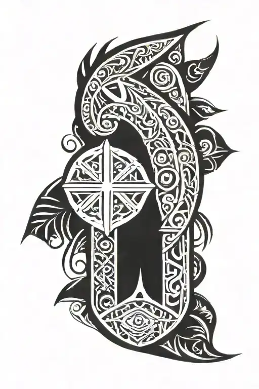 tribal Polynesian forearm sleeve tattoo design idea