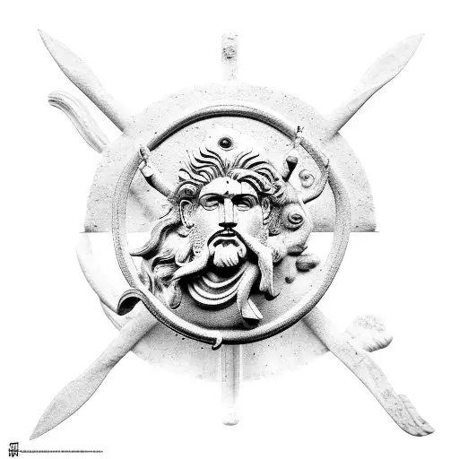 all 12 Ancient Greek gods, in the middle on top Poseidon  tattoo design idea