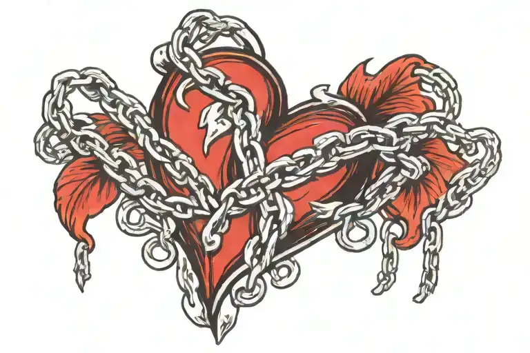 heart with chains thats wrapped together tattoo design idea