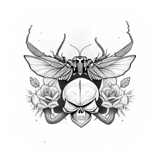 matching king and queen skull moths tattoo design idea
