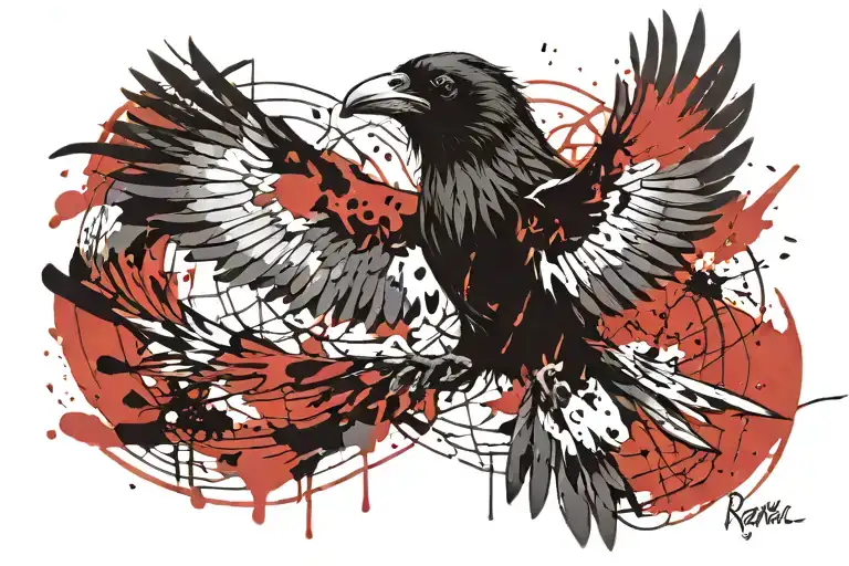 the raven flying tattoo design idea