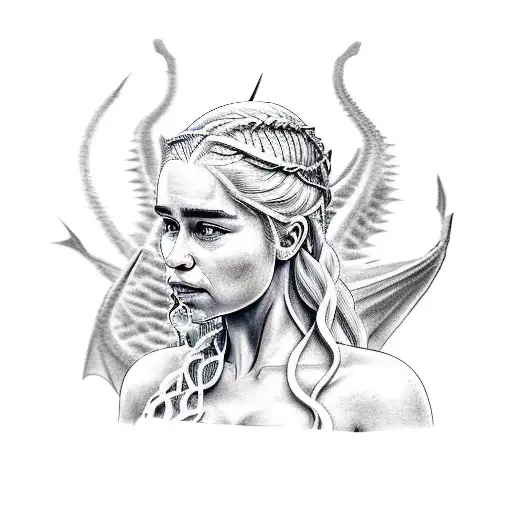Daenerys with dragons tattoo design idea