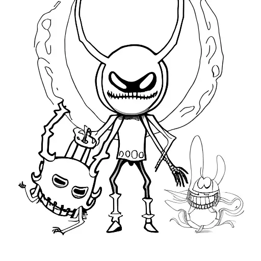 rick sanchez hollow knight and kack skellington tattoo design idea