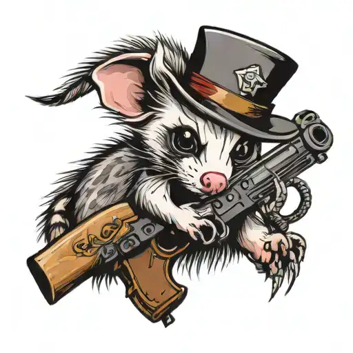 opossum holding a rifle tattoo design idea