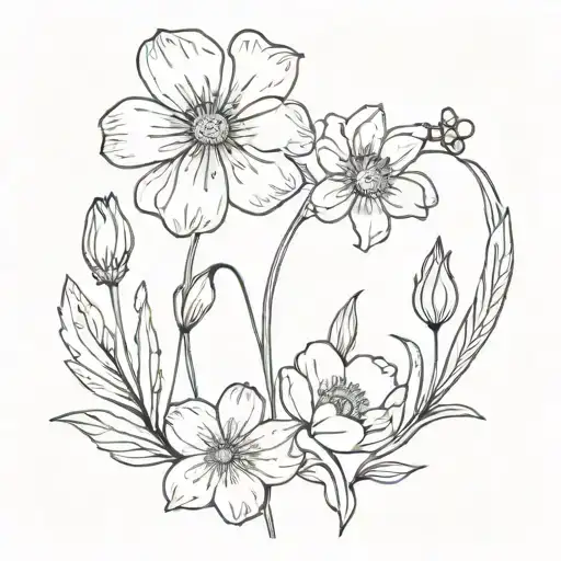 poppy flower, daisy flower, lily of the valley flower tattoo design idea