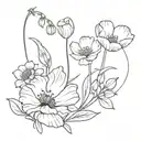 poppy flower, daisy flower, lily of the valley flower tattoo design idea