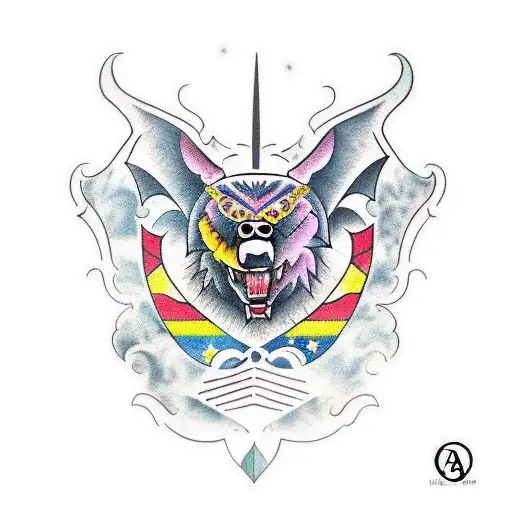 a tattoo that combines the Valencian Bat, the Berlin bear, the Congo mask of the Barranquilla carnival and a Gaucho symb tattoo design idea
