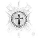 Christian Cross, Mountain, River tattoo design idea