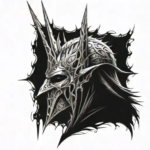 Witch king of angmar with eye of sauron above head between spikes tattoo design idea