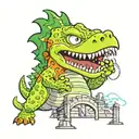 Reptar from Rugrats destroying a city like Godzilla tattoo design idea