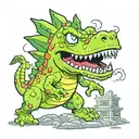 Reptar from Rugrats destroying a city like Godzilla tattoo design idea