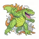 Reptar from Rugrats destroying a city like Godzilla tattoo design idea