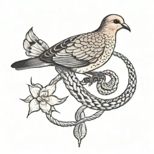 Mourning dove entangled with a snake  tattoo design idea