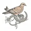 Mourning dove entangled with a snake  tattoo design idea