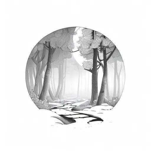 moonlit forest at night with a path tattoo design idea
