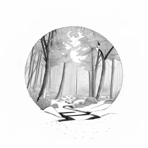 moonlit forest at night with a path tattoo design idea