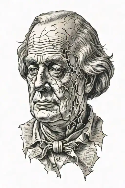 benjamin franklin statue face cracked skull tattoo design idea