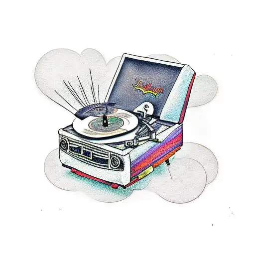 tattoo of a record player with a vinyl tattoo design idea