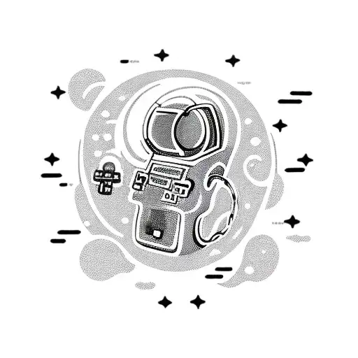 A cosmic dragon playing a GameBoy in space tattoo design idea