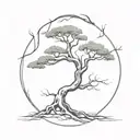 bonsai 3 roots uniting in treetop tattoo design idea