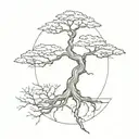 bonsai 3 roots uniting in treetop tattoo design idea