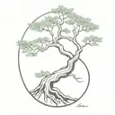 bonsai 3 roots uniting in treetop tattoo design idea