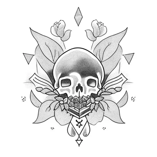 Coffin with flowers under and a pennant with "memento mori" tattoo design idea