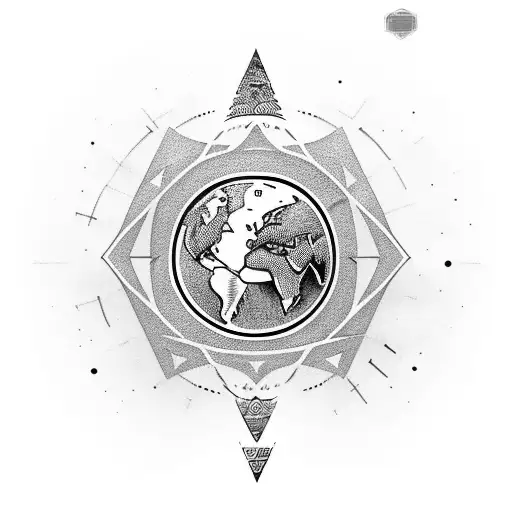 unalome that contains a world with meaning of travel, family, freedom, meeting goals, challenges and finding inner peace tattoo design idea