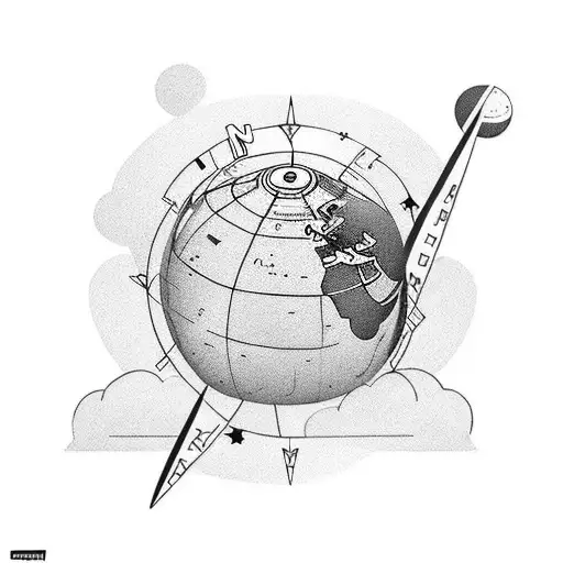 unalome containing a globe with the meaning of travel, family, freedom, meeting goals, challenges and finding inner pea tattoo design idea