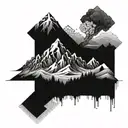 A geometric mountain landscape with intricate fractal patterns tattoo design idea