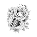 A detailed blackwork tattoo of a cowboy playing a guitar with roses blooming around him tattoo design idea