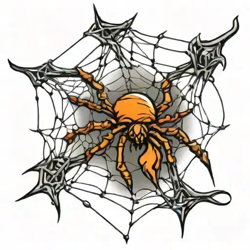 barb wire in the shape of a spider web on elbow tattoo design idea