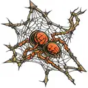 barb wire in the shape of a spider web on elbow tattoo design idea