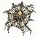 barb wire in the shape of a spider web on elbow tattoo design idea